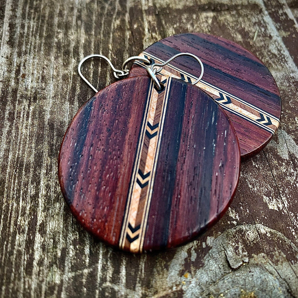 Rosewood Chevron Inlay Earrings: Handmade Wood Jewelry