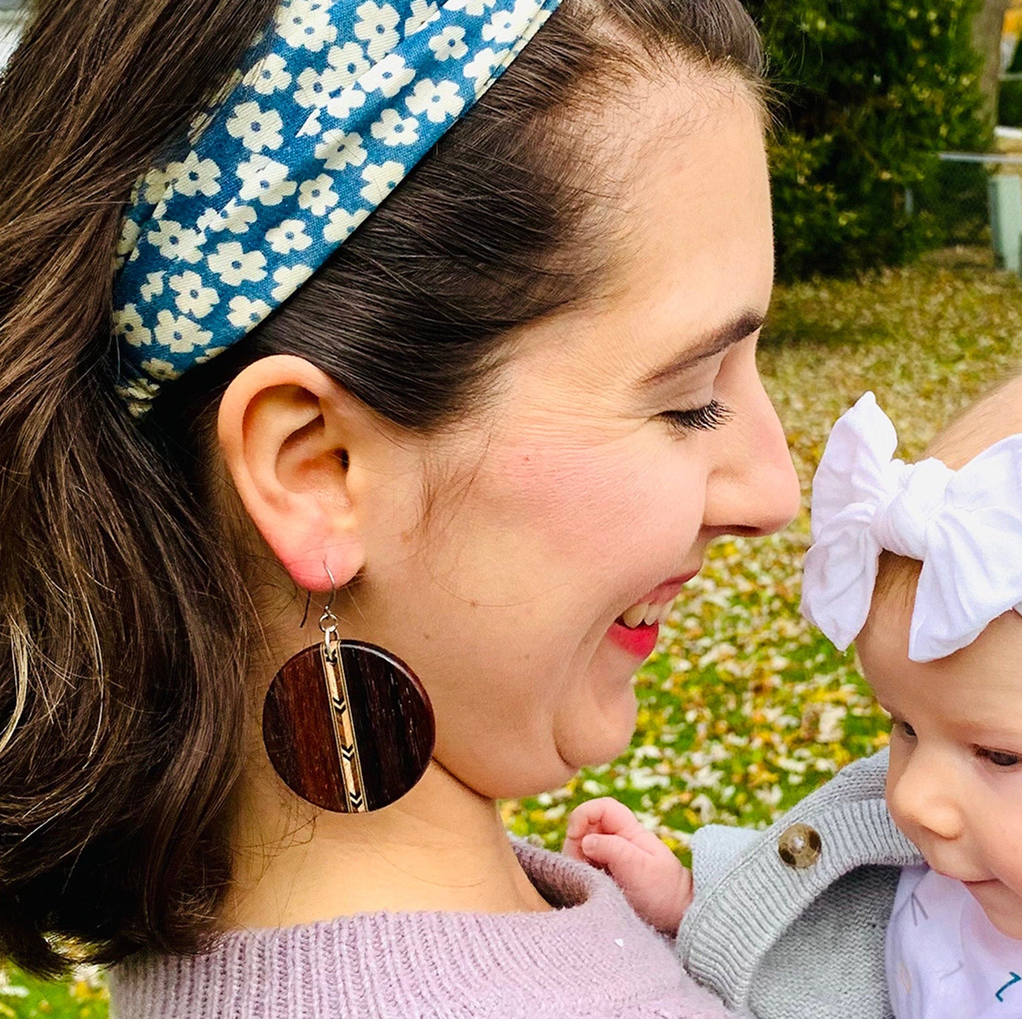 Rosewood Chevron Inlay Earrings: Handmade Wood Jewelry
