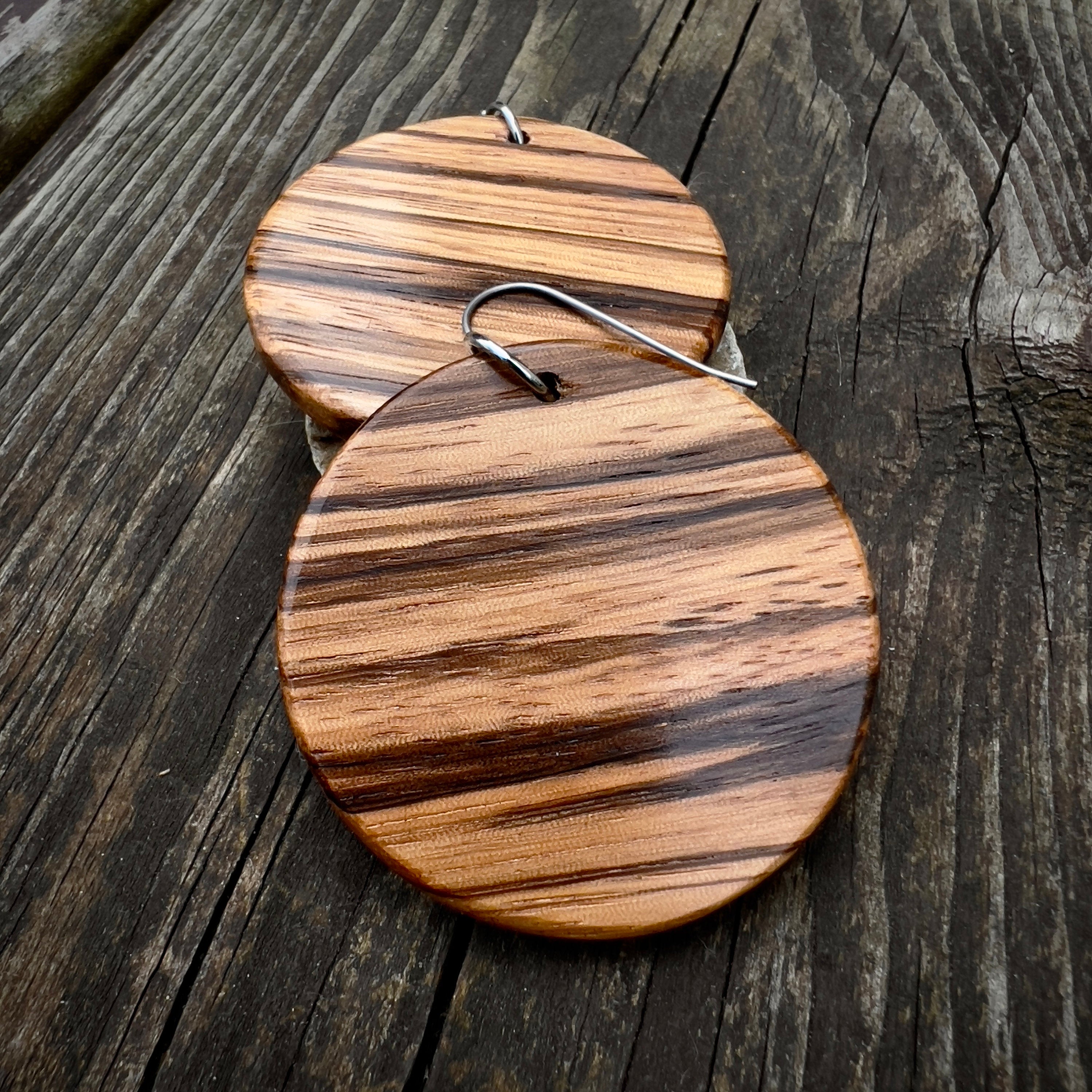 Zebrawood Dangle Earrings: Sustainable Wooden Jewelry