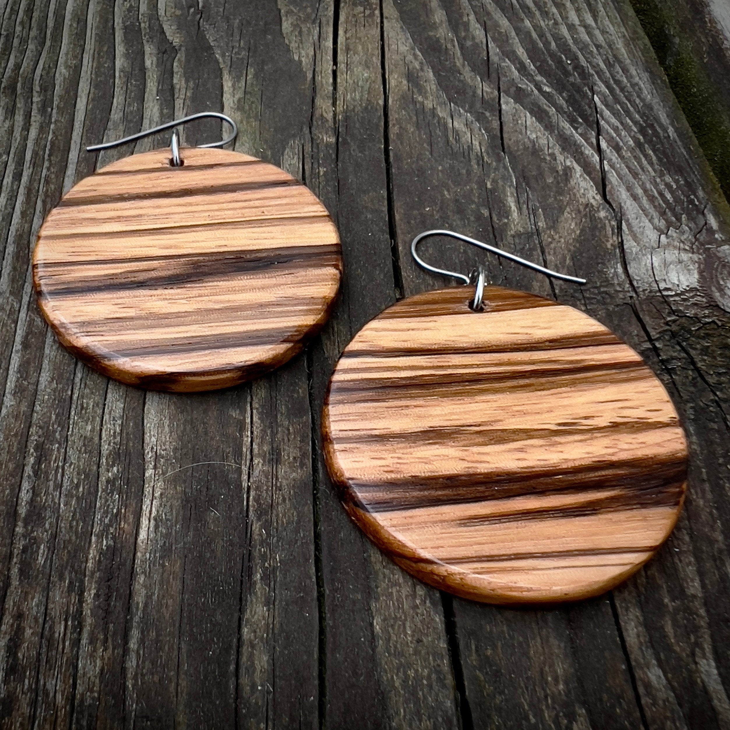 Zebrawood Dangle Earrings: Sustainable Wooden Jewelry