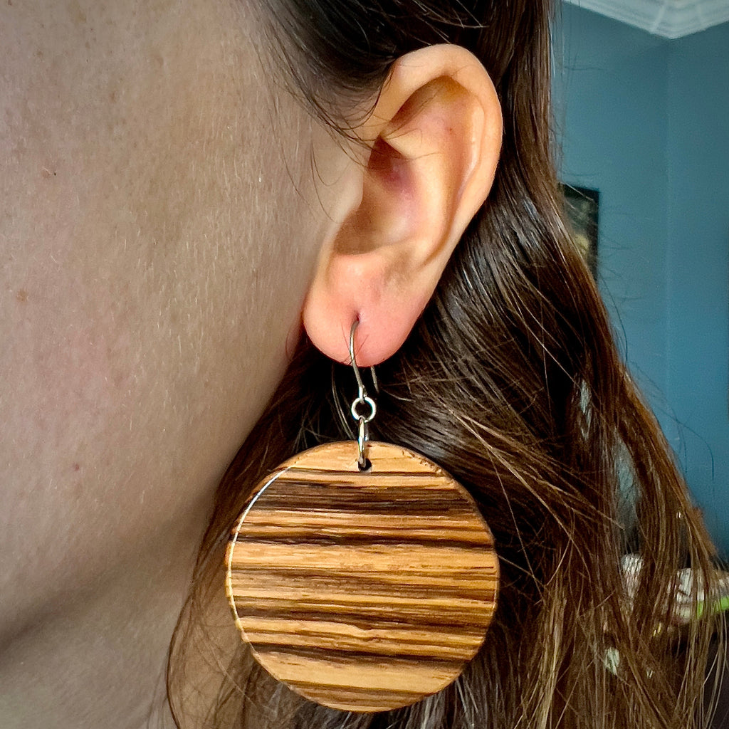 Zebrawood Dangle Earrings: Sustainable Wooden Jewelry
