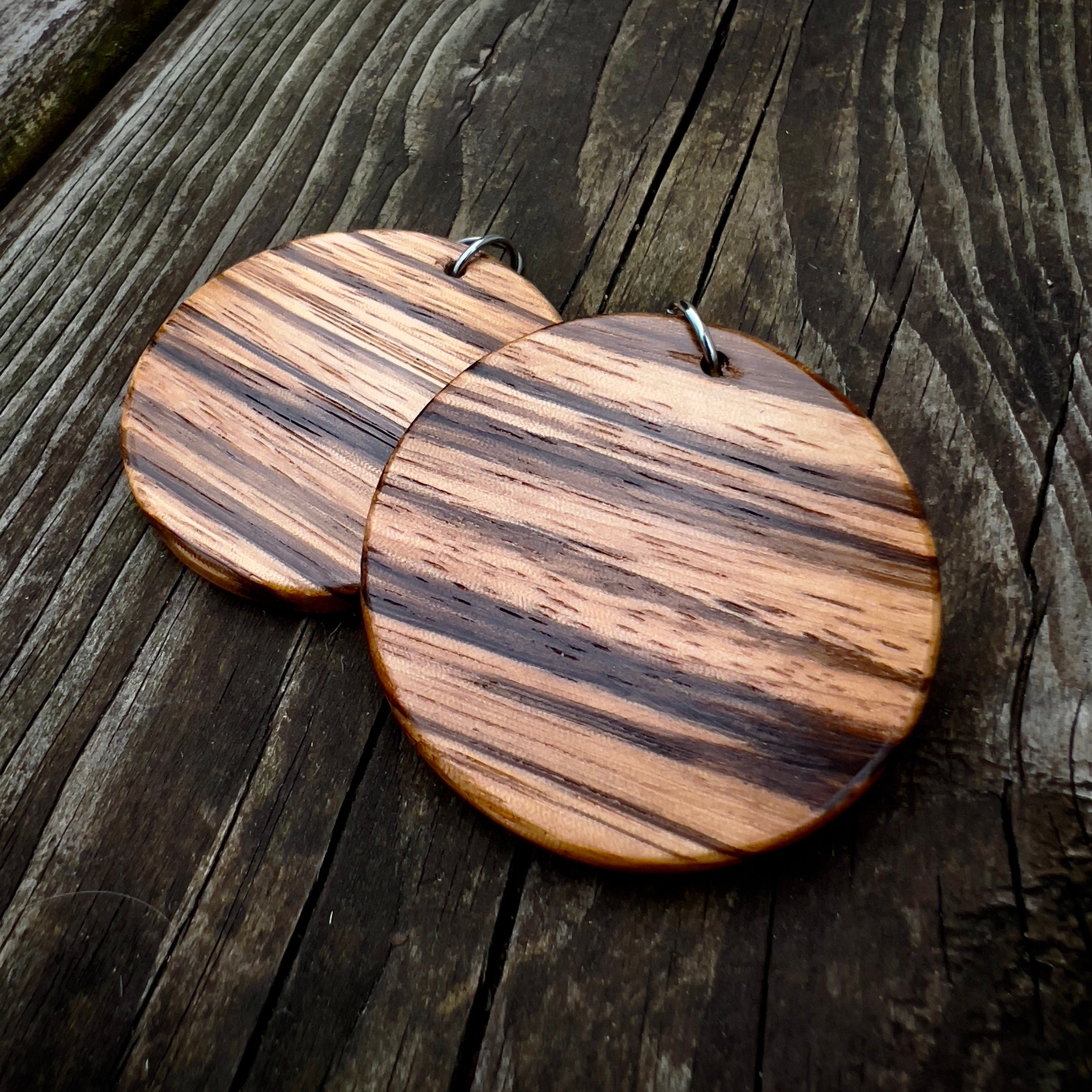Zebrawood Dangle Earrings: Sustainable Wooden Jewelry