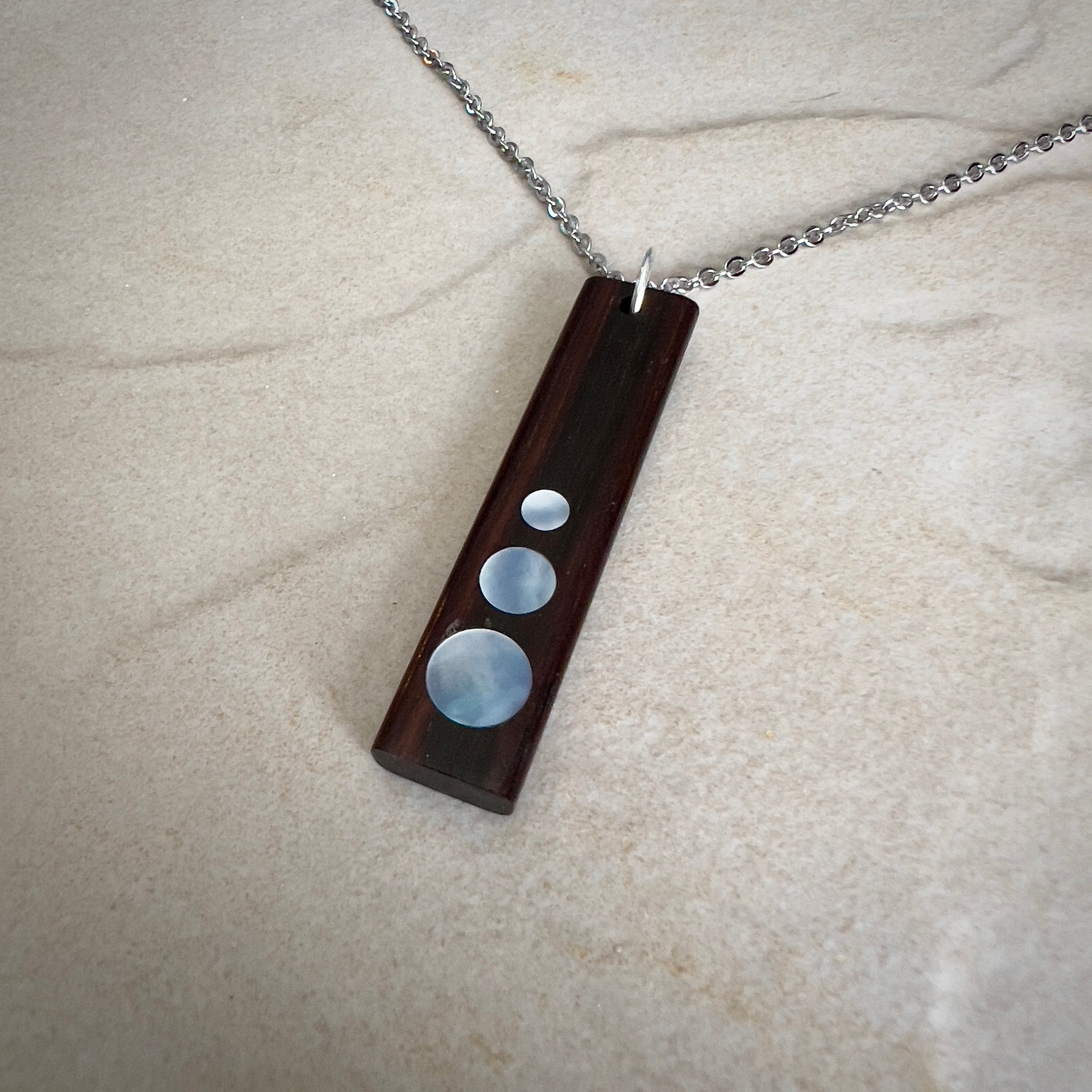 Macassar Ebony Wood Pendant, Mother of Pearl Inlay, Handmade Necklace