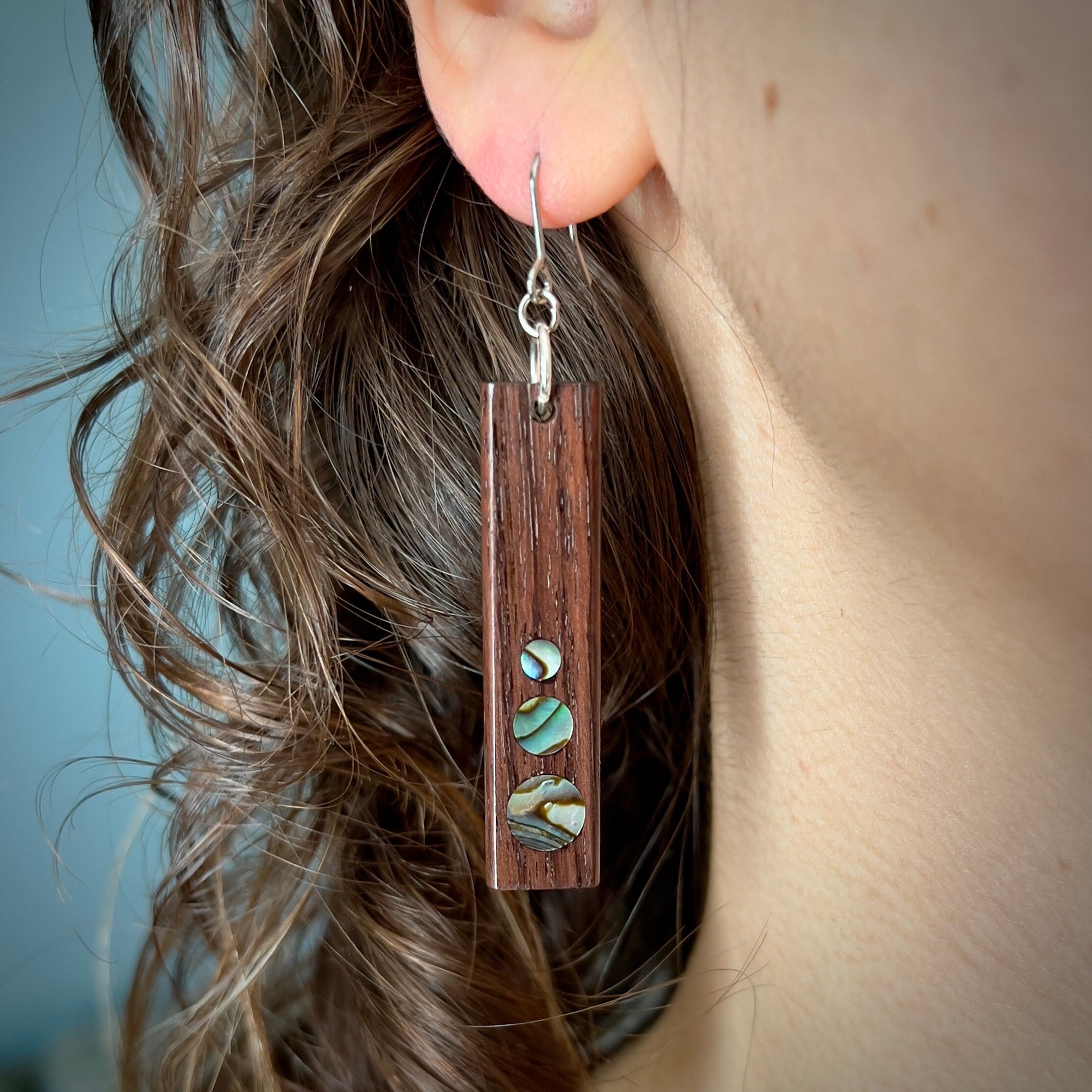 Handmade Rosewood Earrings: Abalone Inlay, Sustainable Wood