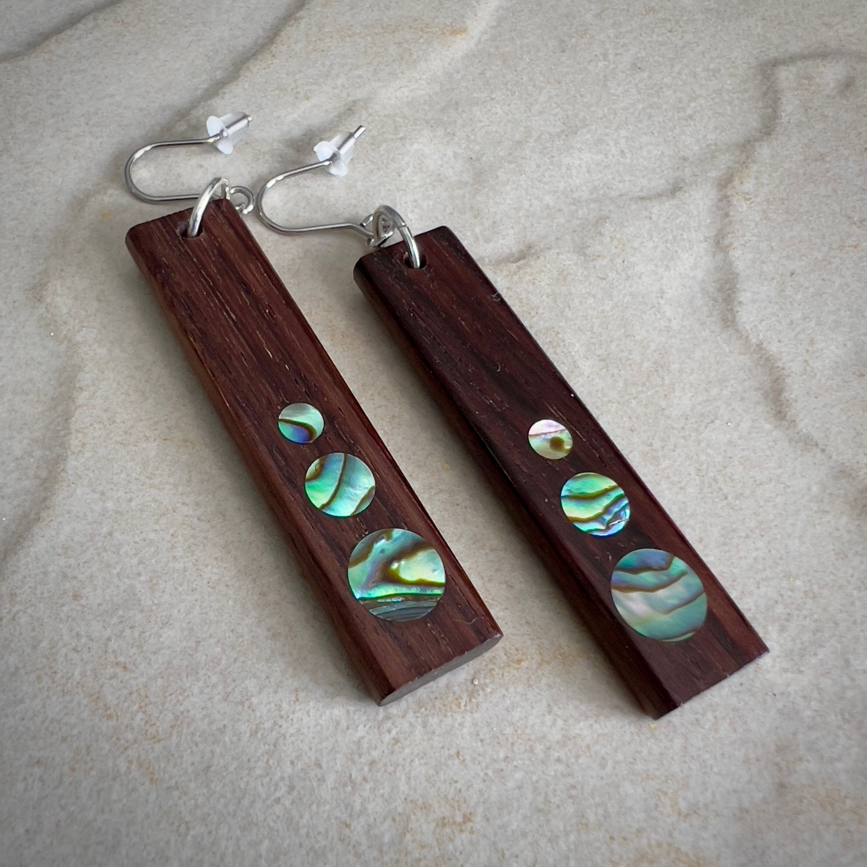 Handmade Rosewood Earrings: Abalone Inlay, Sustainable Wood
