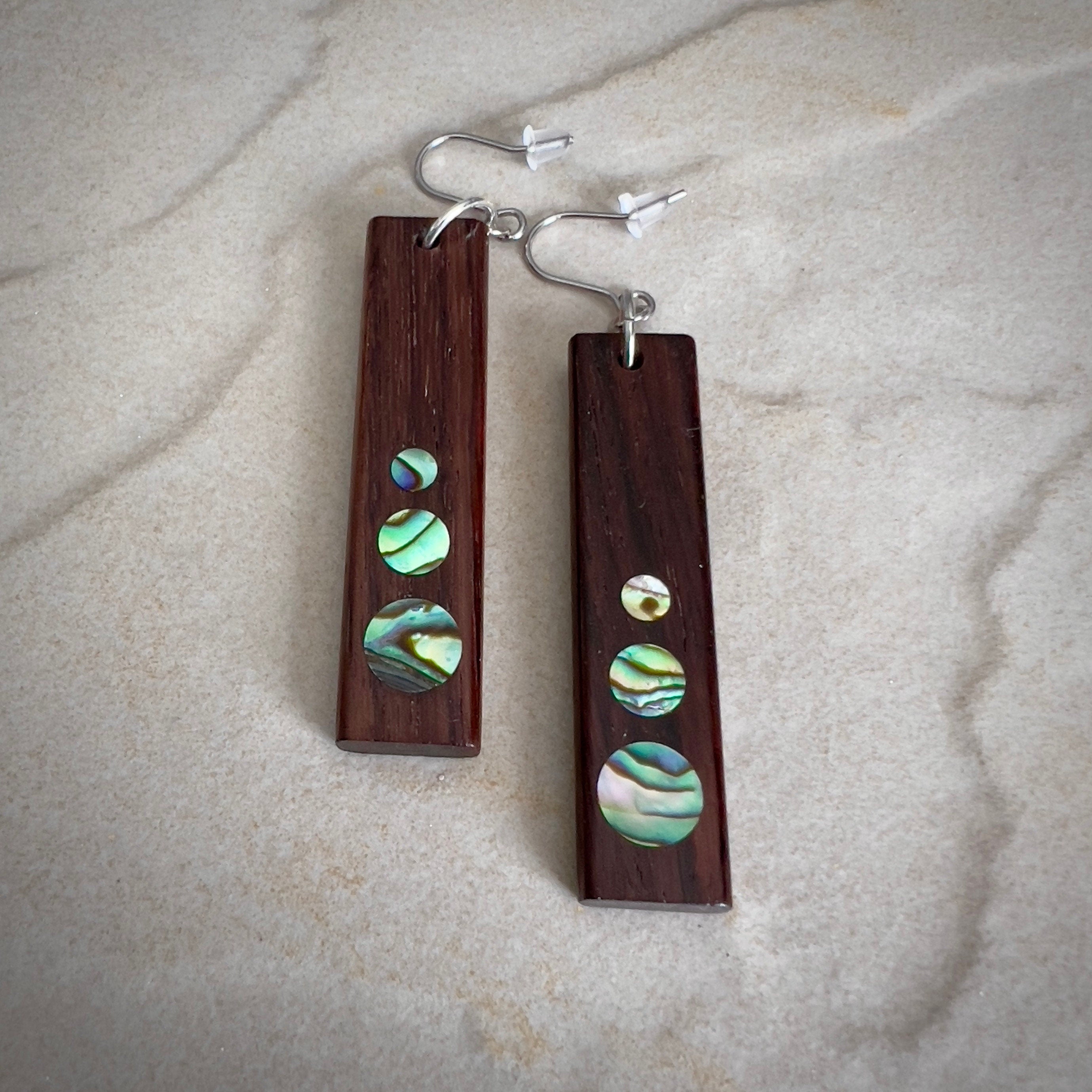 Handmade Rosewood Earrings: Abalone Inlay, Sustainable Wood
