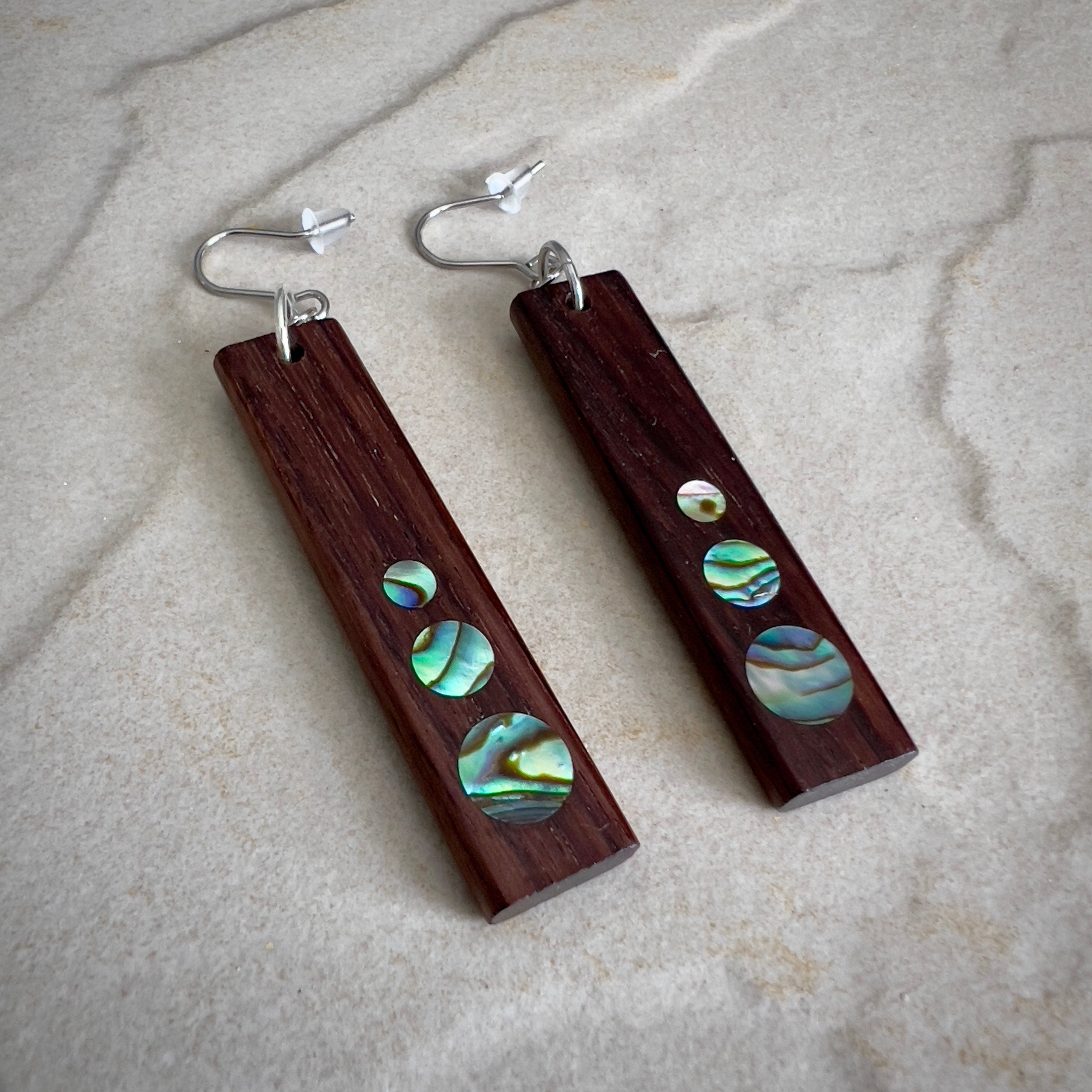 Handmade Rosewood Earrings: Abalone Inlay, Sustainable Wood