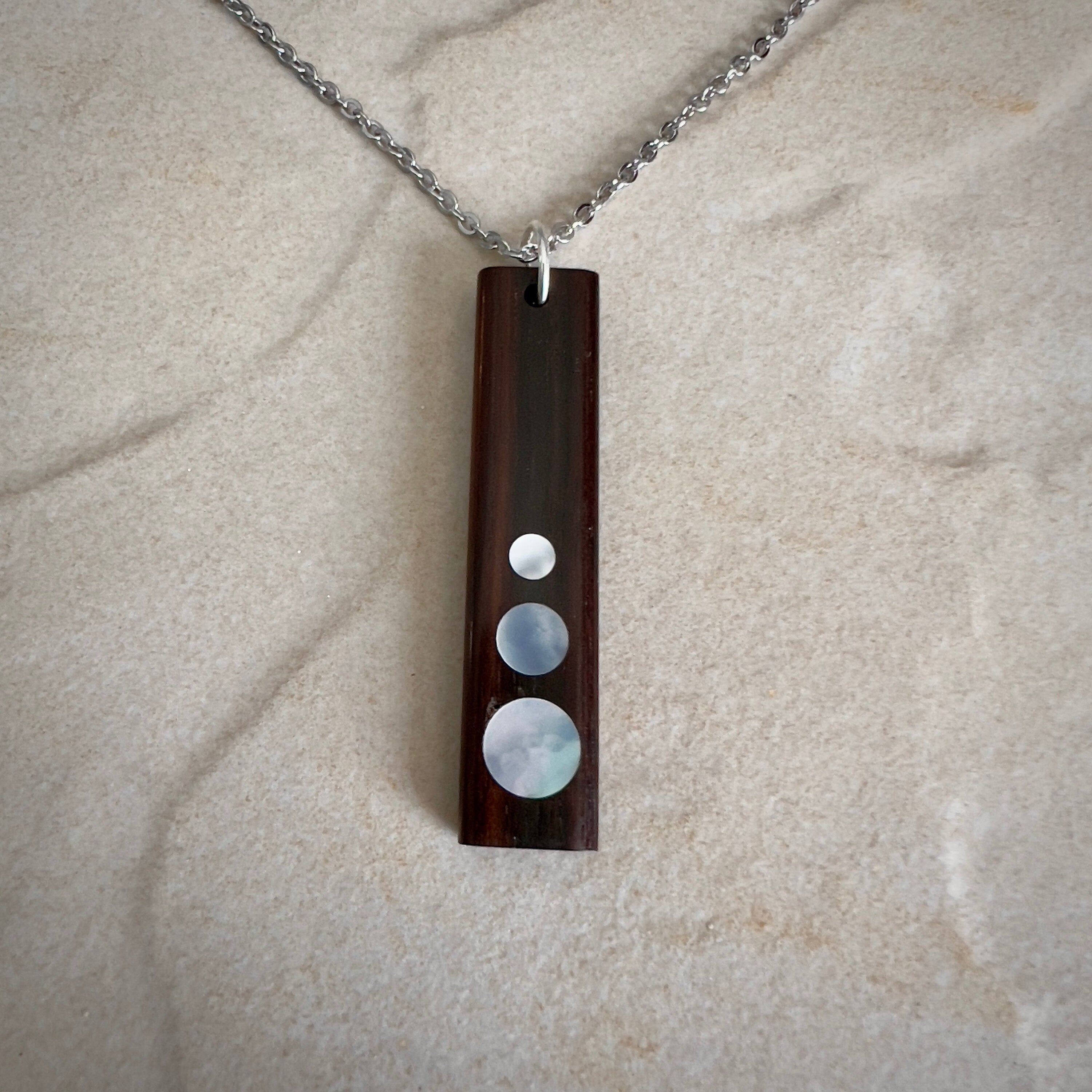 Macassar Ebony Wood Pendant, Mother of Pearl Inlay, Handmade Necklace