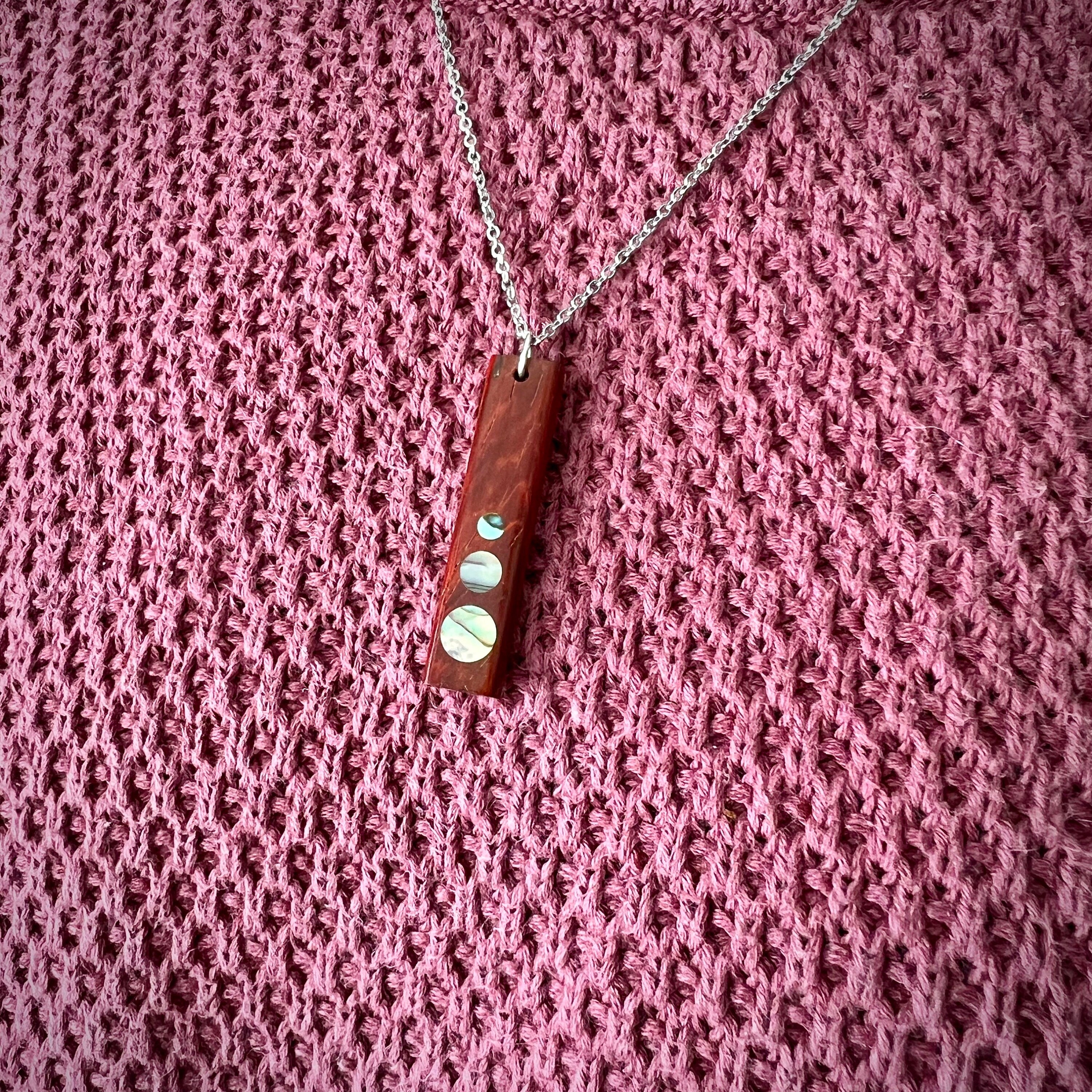 Padauk Wood Shell dot Inlay Pendant for the 5th Anniversary, Handmade Wooden Pendant Jewelry using FSC Sustainable woods