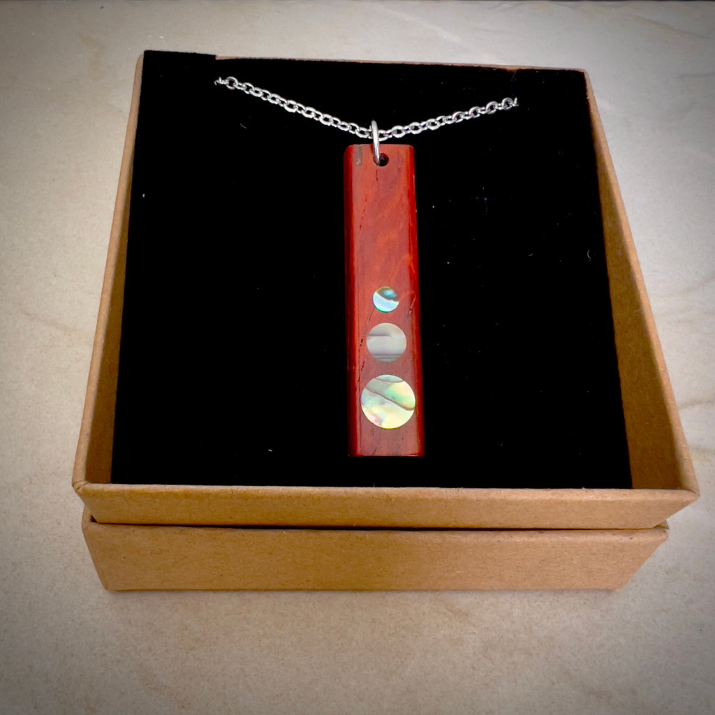 Padauk Wood Shell dot Inlay Pendant for the 5th Anniversary, Handmade Wooden Pendant Jewelry using FSC Sustainable woods