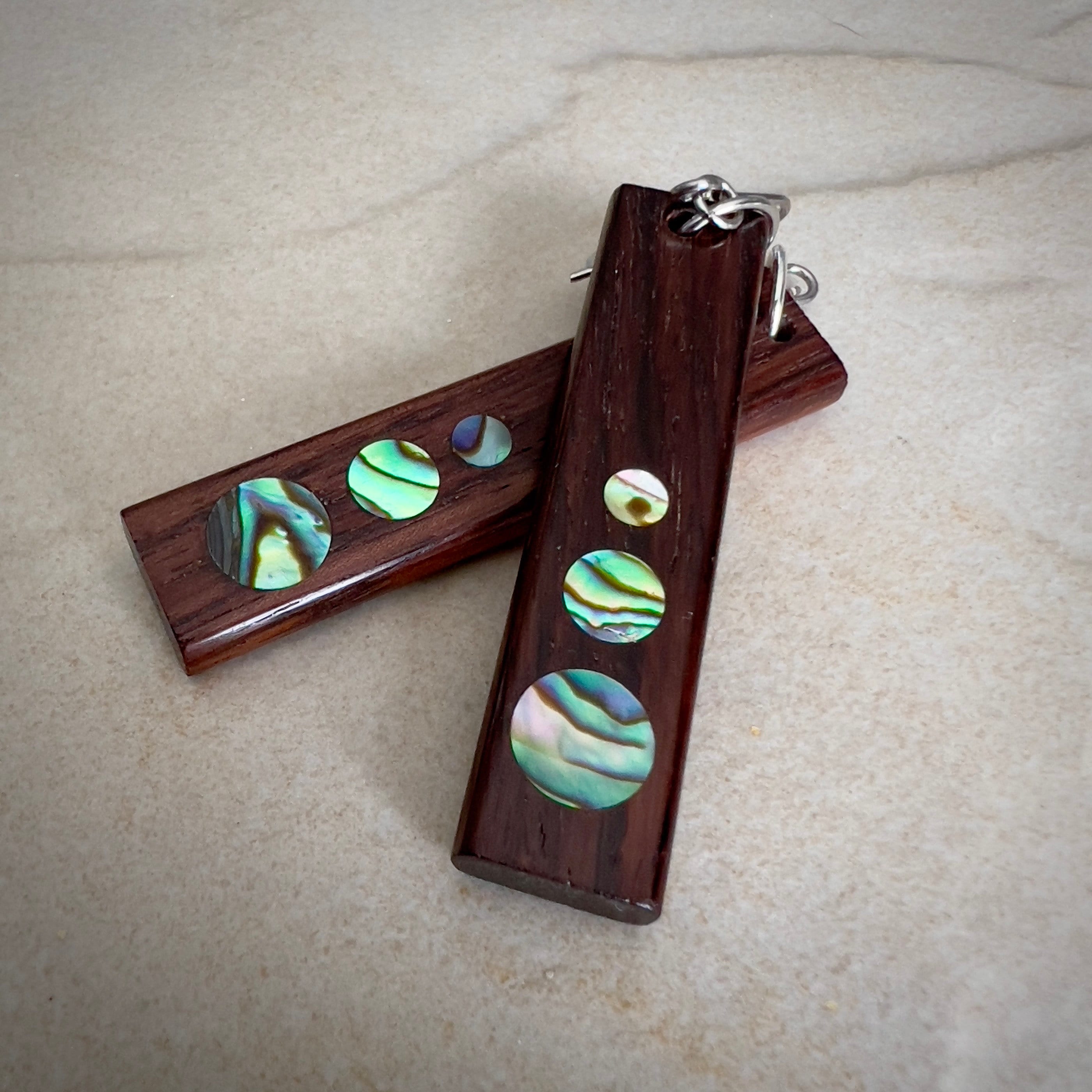 Handmade Rosewood Earrings: Abalone Inlay, Sustainable Wood