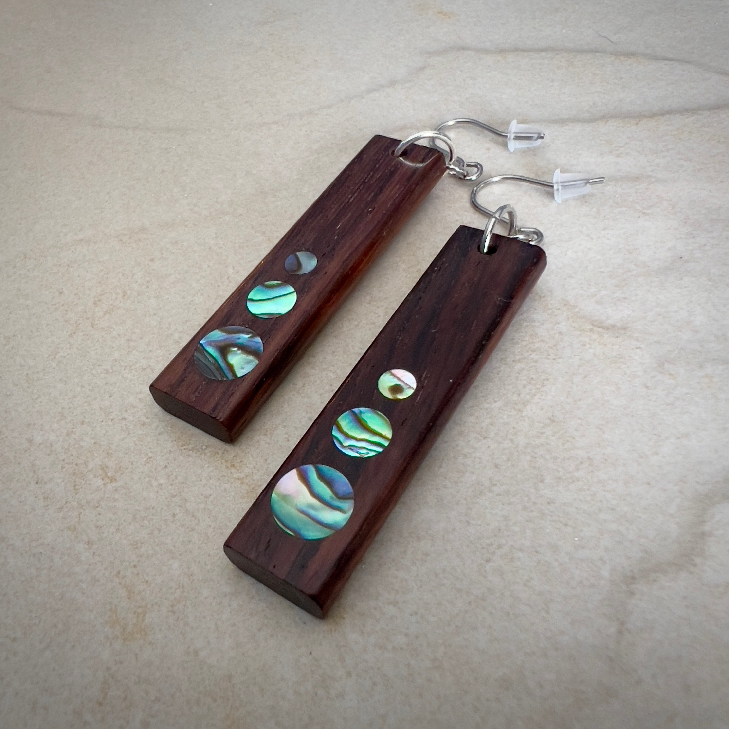 Handmade Rosewood Earrings: Abalone Inlay, Sustainable Wood