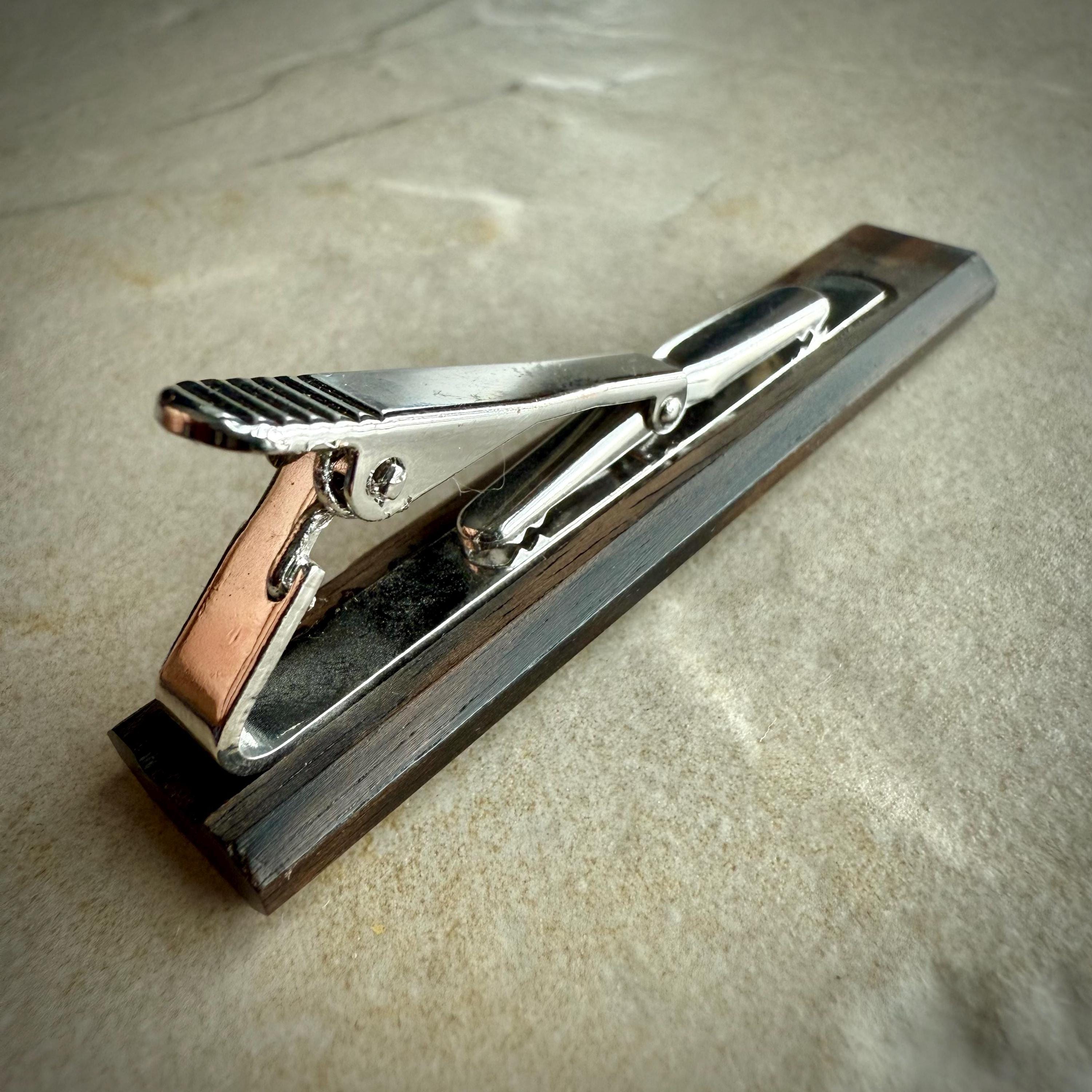 Macassar Ebony Tie Clip: Paua Abalone Inlay, Wood Tie Bar