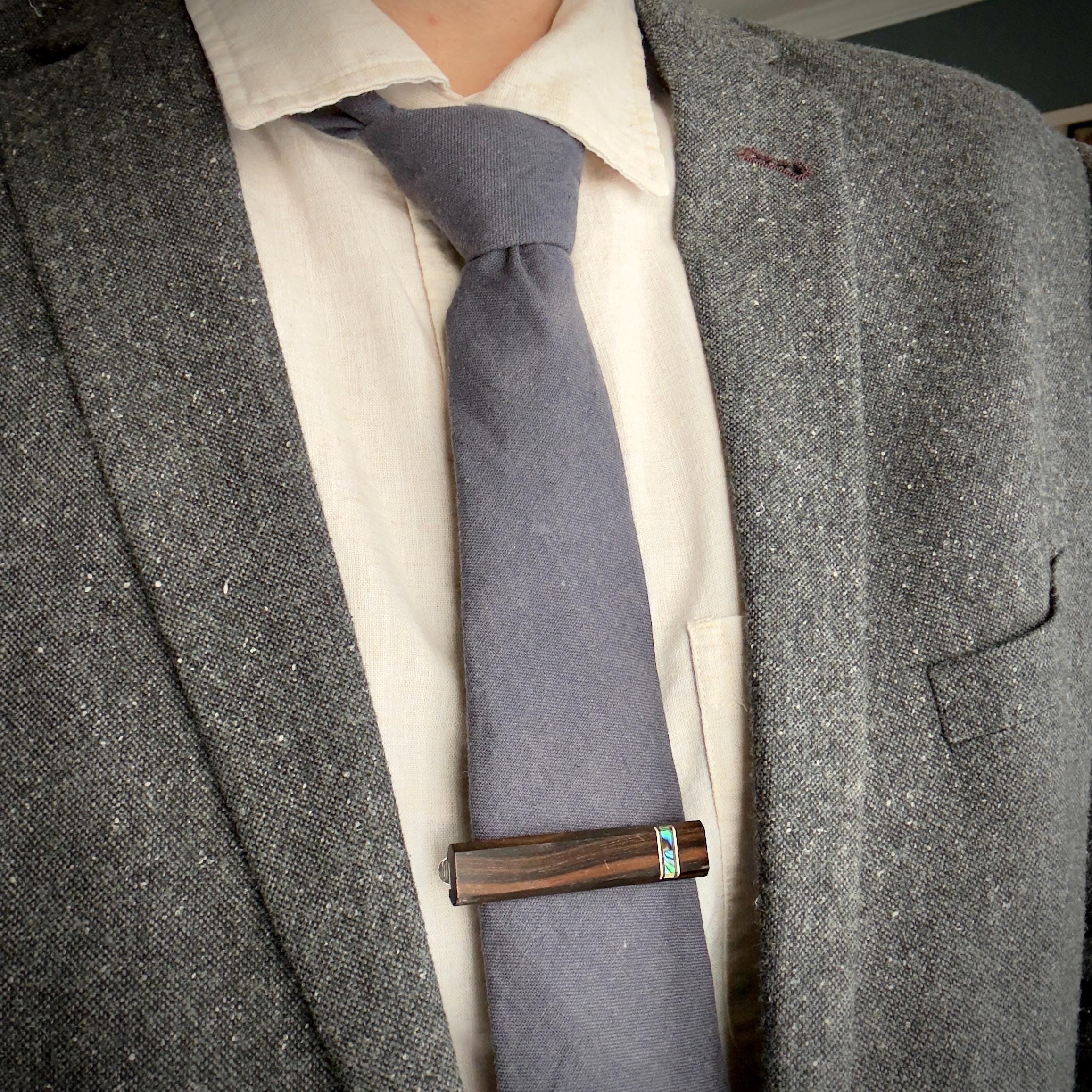 Macassar Ebony Tie Clip: Paua Abalone Inlay, Wood Tie Bar