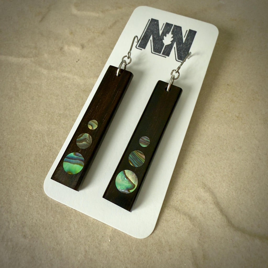 Macassar Ebony Earrings: Handmade Abalone Inlay, Surgical Steel