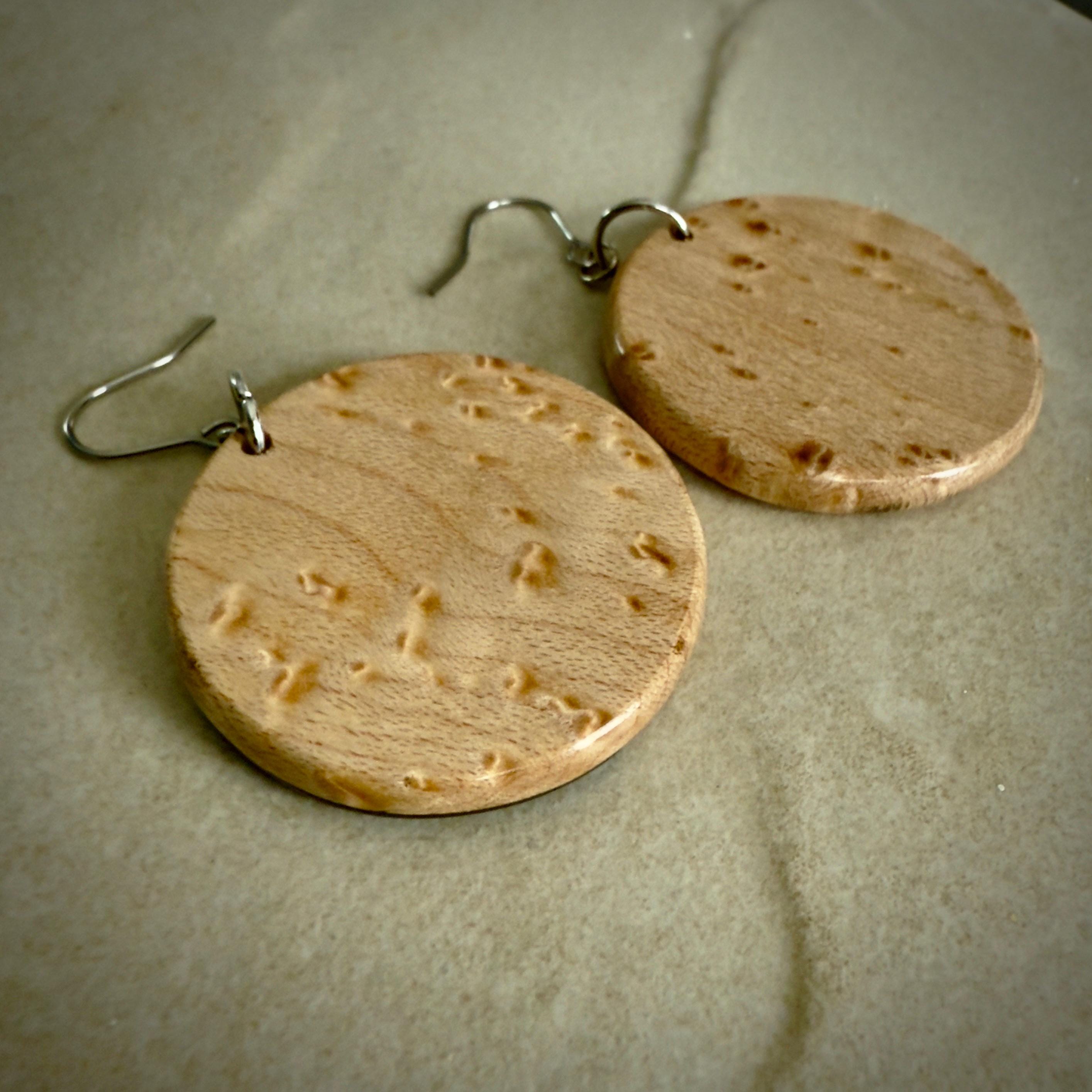 Macassar Ebony & Maple Moon Inlay Earrings: Lutherie Inspired Wood Jewelry