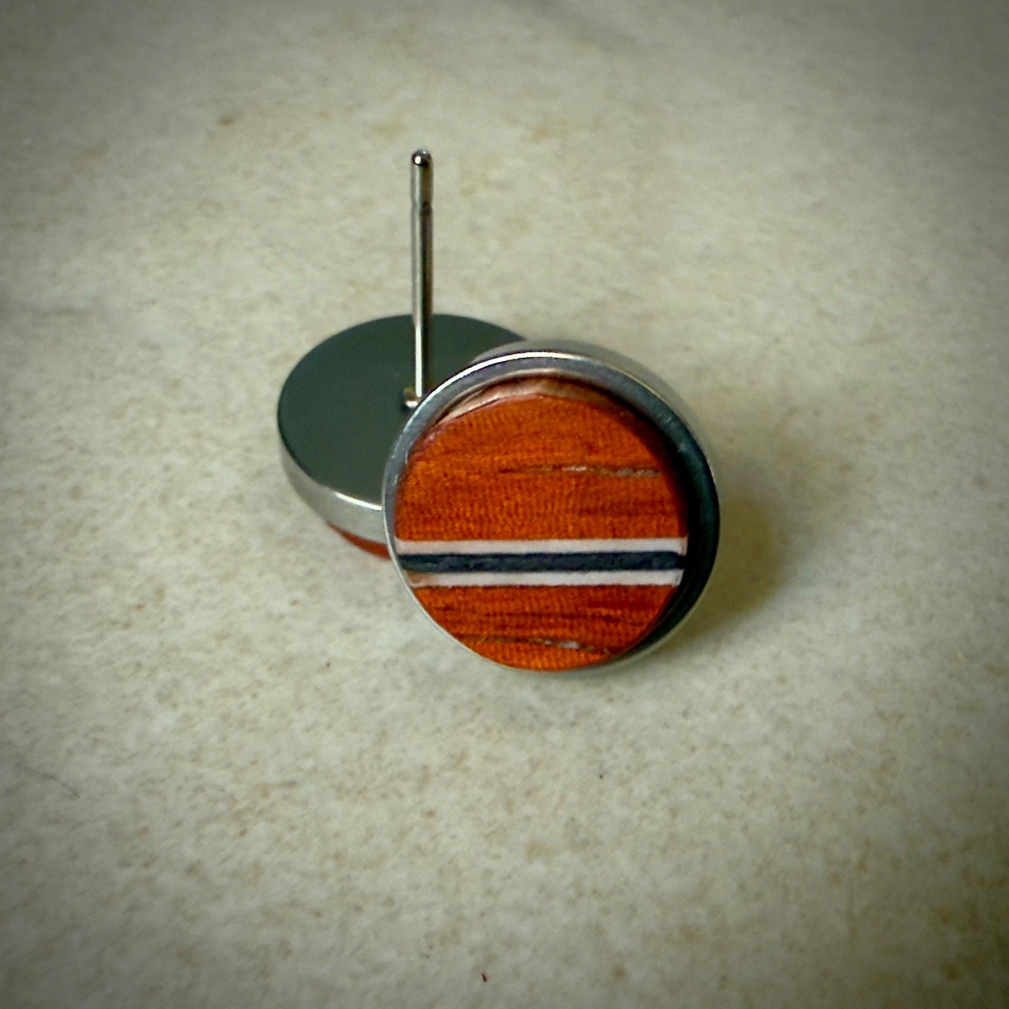 Handmade Padauk Earrings: wood Inlay, Wood Circle Studs