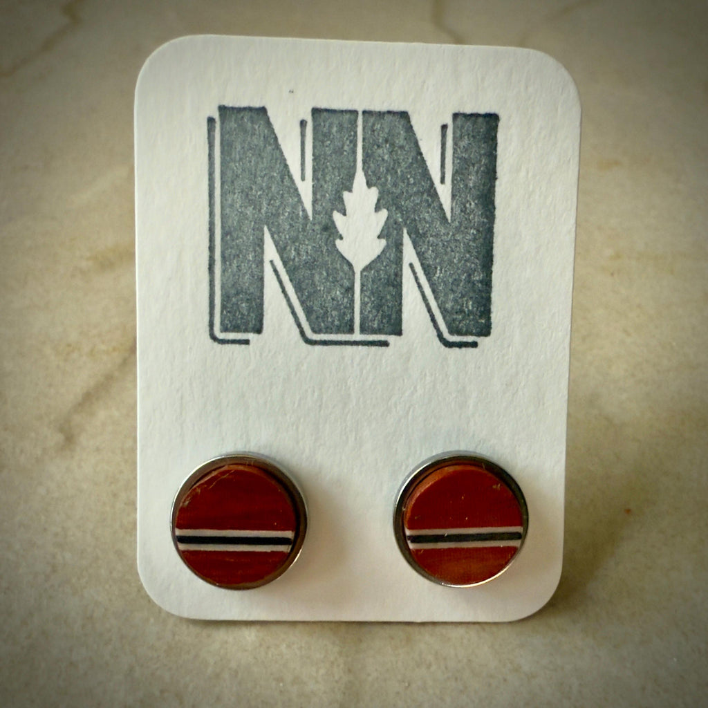Handmade Padauk Earrings: wood Inlay, Wood Circle Studs