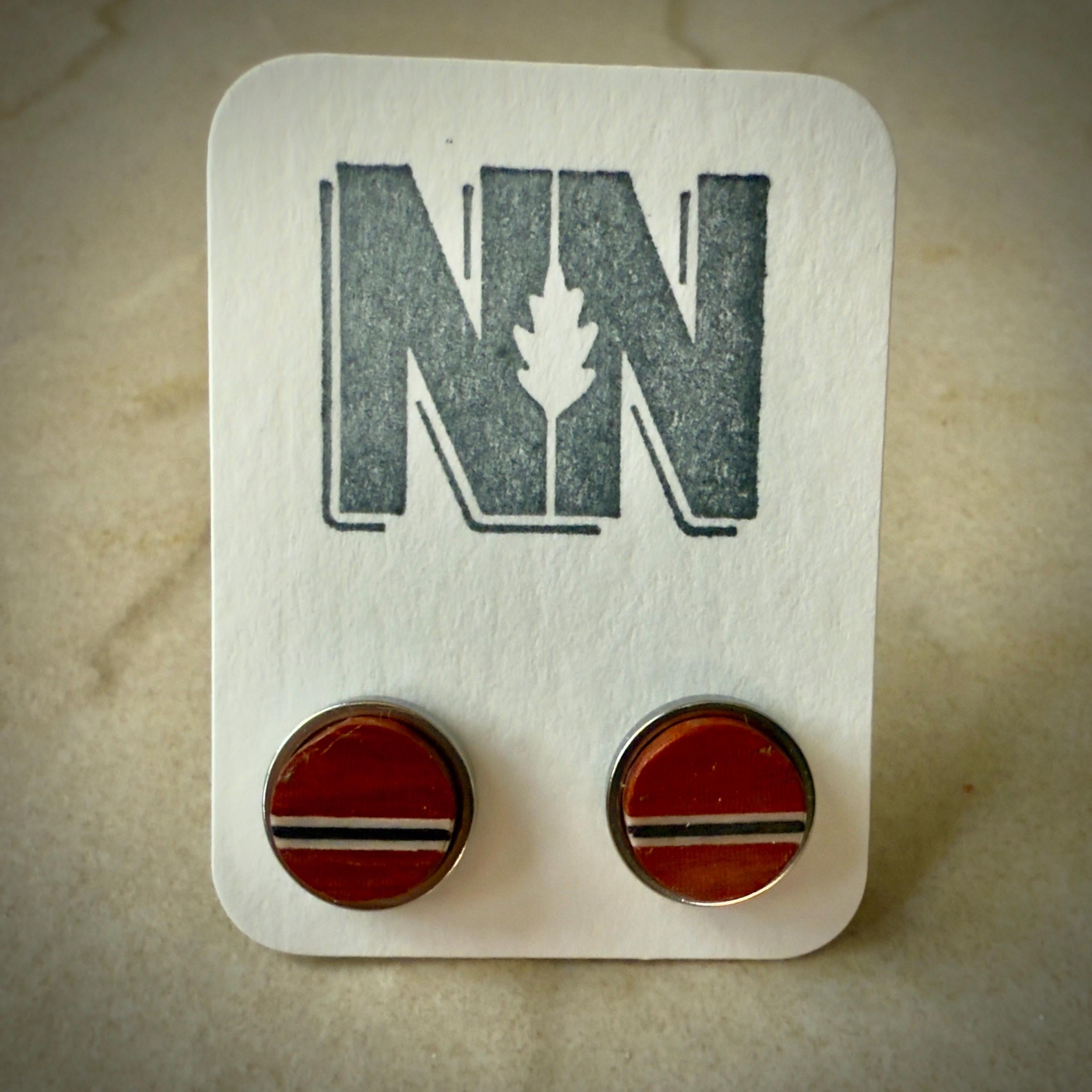 Handmade Padauk Earrings: wood Inlay, Wood Circle Studs