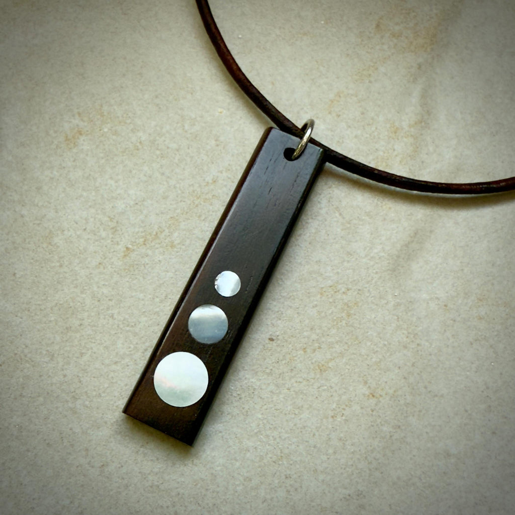 Macassar Ebony Wood Pendant, Mother of Pearl Inlay, Handmade Necklace