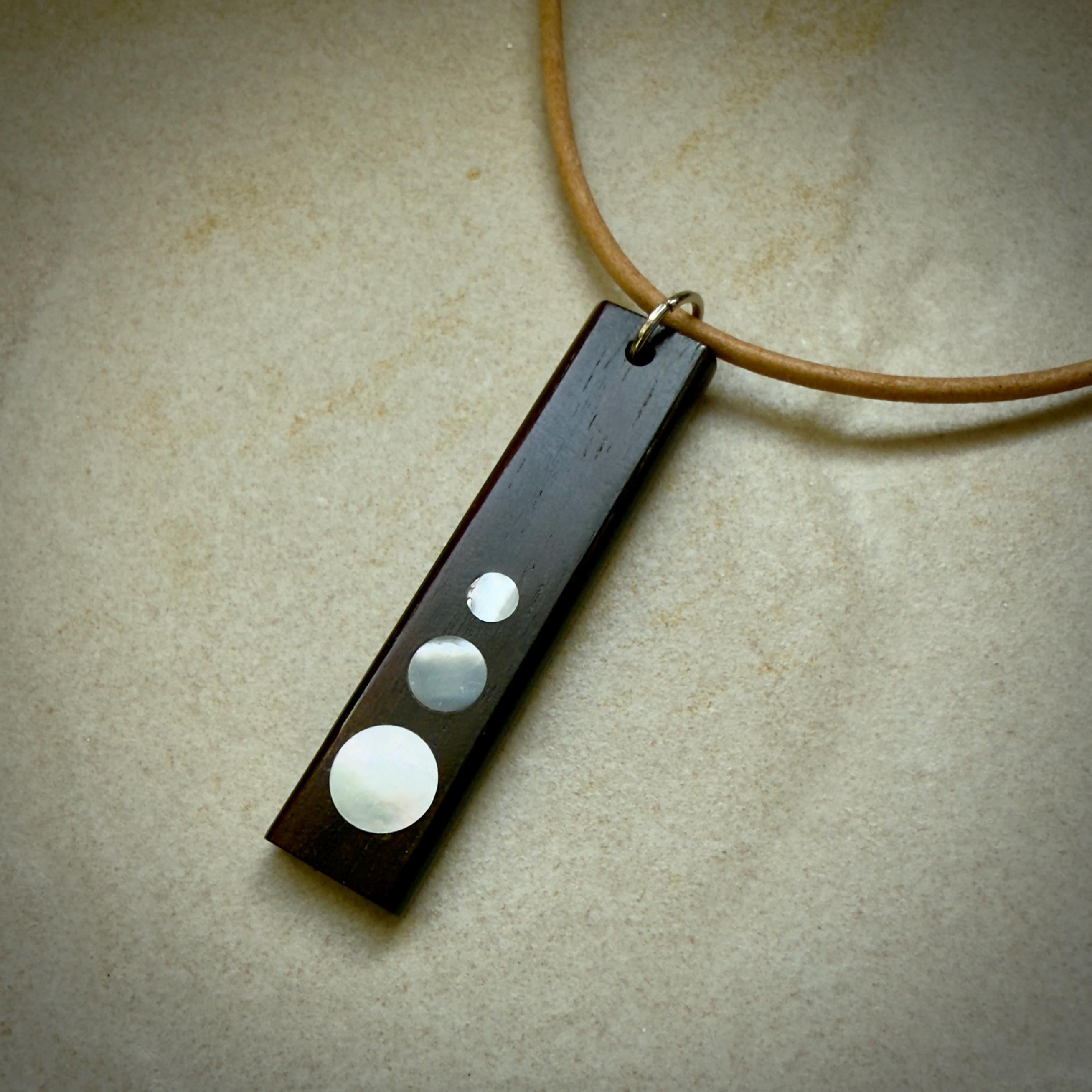 Macassar Ebony Wood Pendant, Mother of Pearl Inlay, Handmade Necklace
