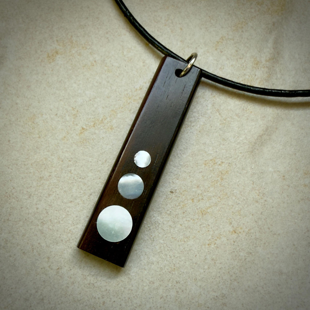 Macassar Ebony Wood Pendant, Mother of Pearl Inlay, Handmade Necklace